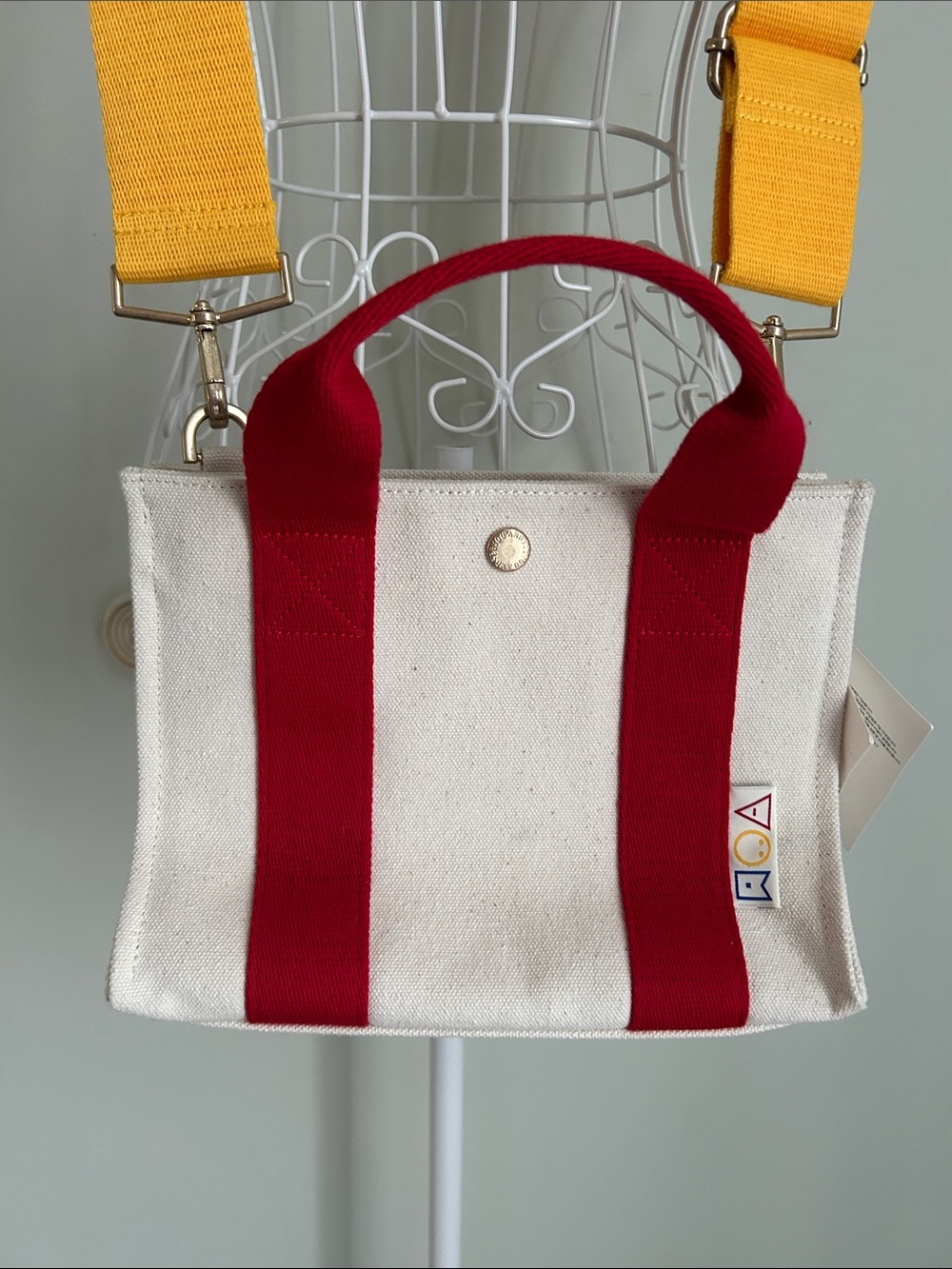 seeyou Cream Canvas Bag with Red Straps and Yellow Adjustable Strap - Picture 4 of 8